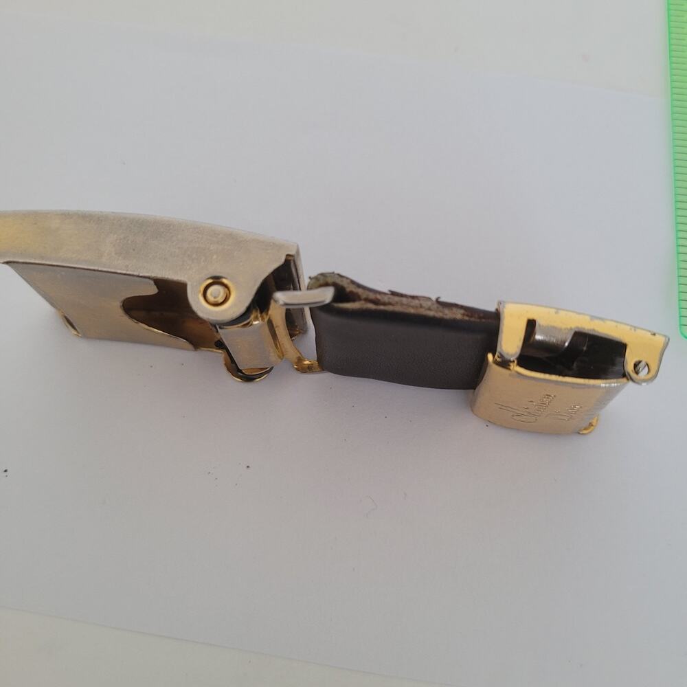 Christian Dior Gold Brown Metal Belt Buckle Logo Slim Vintage - Picture 4 of 5